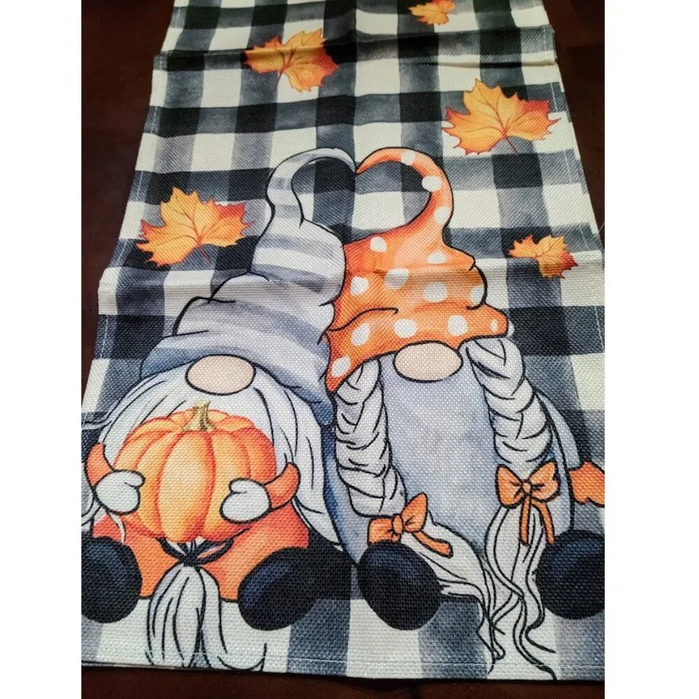 Fall Table Runner Gnome Decor Pumpkin Halloween Thanksgiving Decorative Cloth